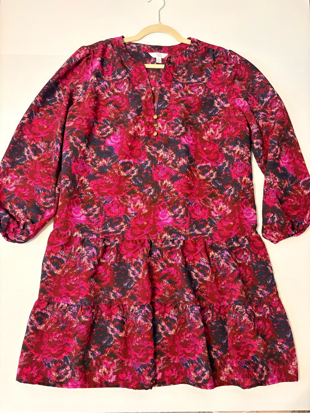 Women’s Time and Tru Floral Dress in Fuchsia and Navy